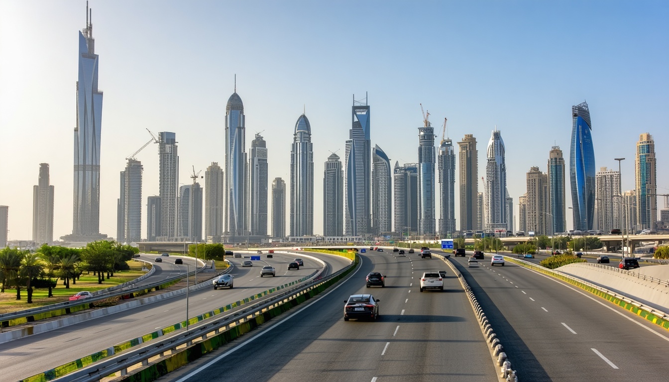 Dubai skyline with major toll roads