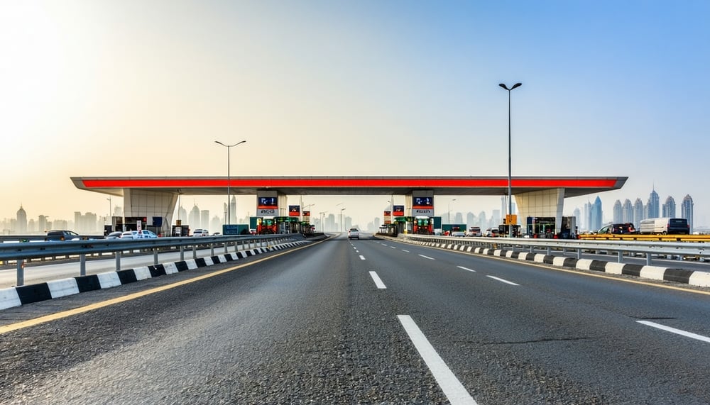 Modern road in Dubai with toll station